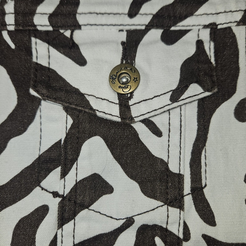 DG2 Diane Gilman Jacket XS Brown Ivory Trucker Stretch Animal Zebra Print Y2K - Picture 5 of 9